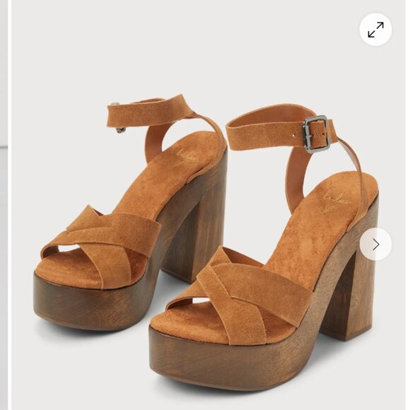 Lulus Laurel Cognac Vachetta Leather Platform Sandals Lnew - Picture 2 of 7